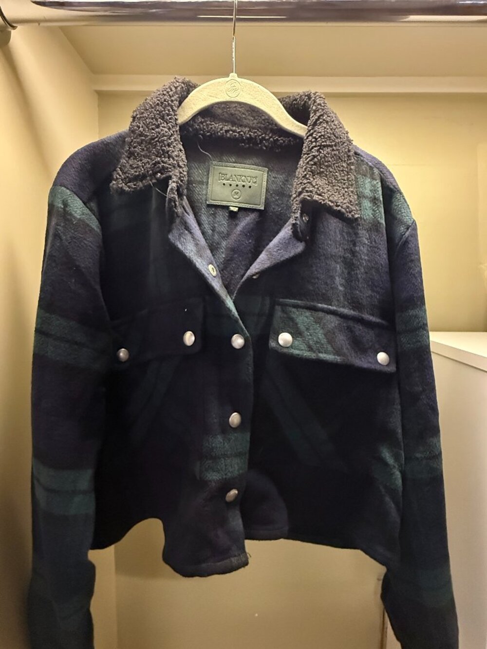 Blank NYC Green and Blue Plaid Teddy Jacket (M)
